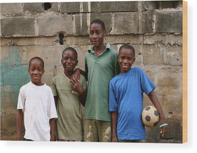 Sports Ball Wood Print featuring the photograph African Boys with Soccer Ball by MissHibiscus