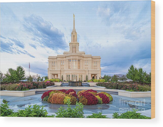 Clouds Wood Print featuring the photograph After the Rain - Payson Utah Temple by Bret Barton