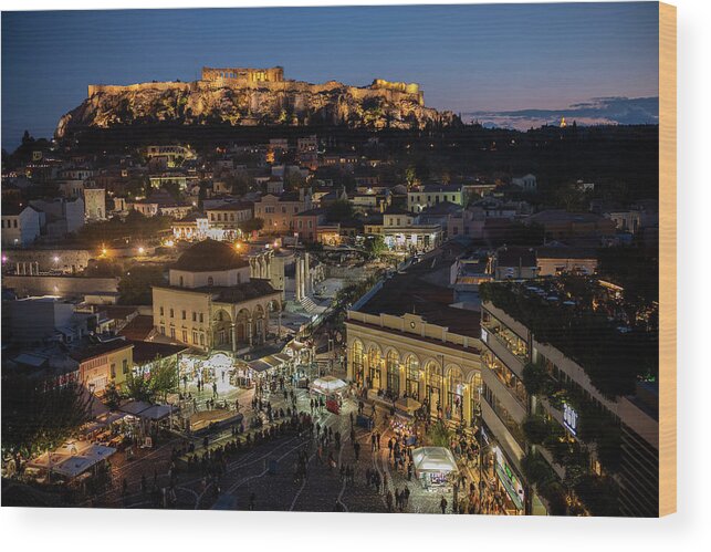 Athens Wood Print featuring the photograph Akropolis at Night by Stefan Knauer