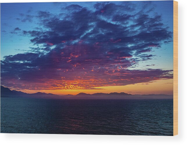 Alaska Wood Print featuring the digital art Alaska Inside Passage Sunset V by SnapHappy Photos