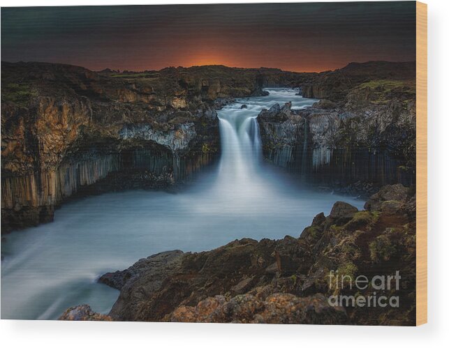 Waterfall Wood Print featuring the photograph Aldeyjarfoss Color by Doug Sturgess