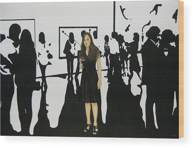 Alone In A Crowded Room Wood Print featuring the painting Alone In A Crowded Room by Lynet McDonald