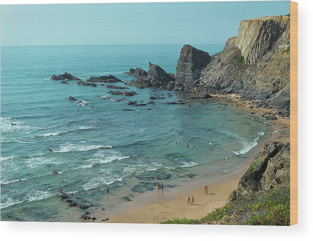 Praia Da Amalia Wood Print featuring the photograph Amalia Beach from Cliffs by Angelo DeVal