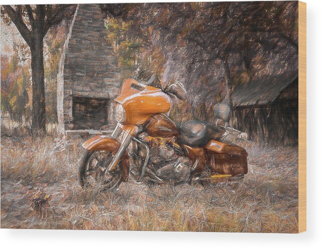 Motorcycle Wood Print featuring the digital art Amber Backroads by John Kirkland