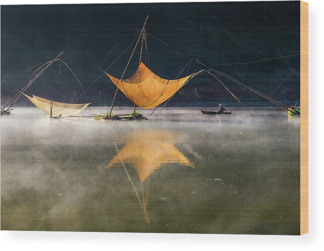  Wood Print featuring the photograph Ancient Fishing Net by Khanh Bui Phu