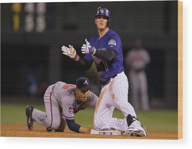 Celebration Wood Print featuring the photograph Andrelton Simmons and Brandon Barnes by Justin Edmonds