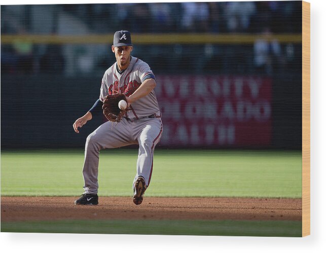 Ball Wood Print featuring the photograph Andrelton Simmons and Drew Stubbs by Justin Edmonds