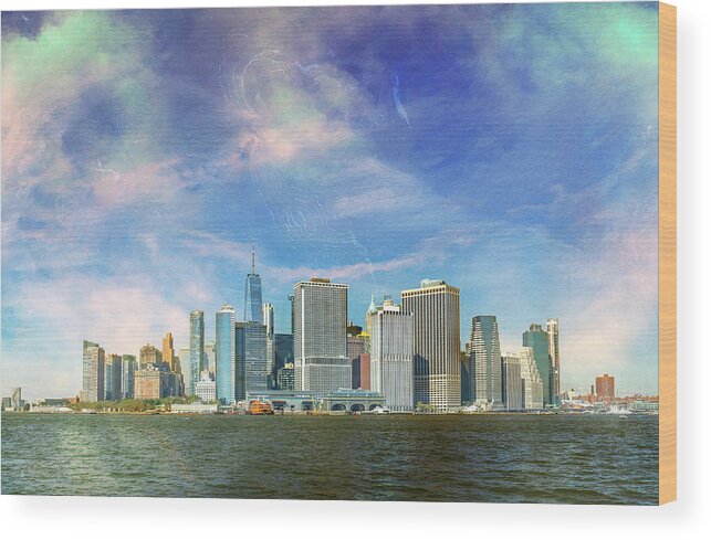 Multi-colored Wood Print featuring the photograph Angelic Skies Above Manhattan by Cate Franklyn