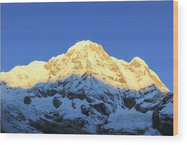Nepal Wood Print featuring the photograph Annapurna mountain snow sunrise Restaurant Decoration by Josu Ozkaritz