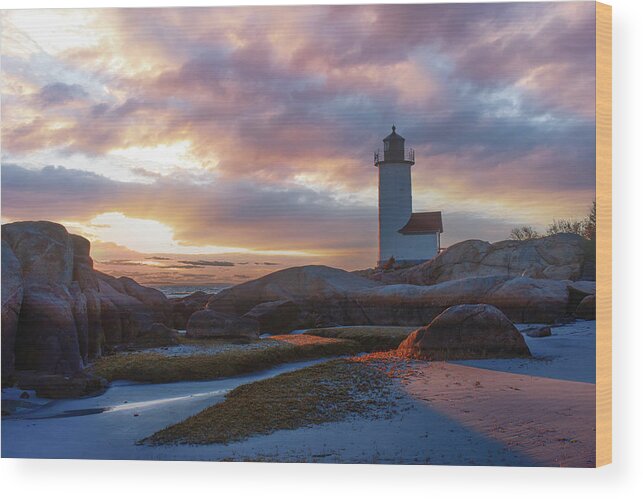 Annisquam Lighthouse Wood Print featuring the photograph Annisquam Lighthouse Sunset by Jeff Folger