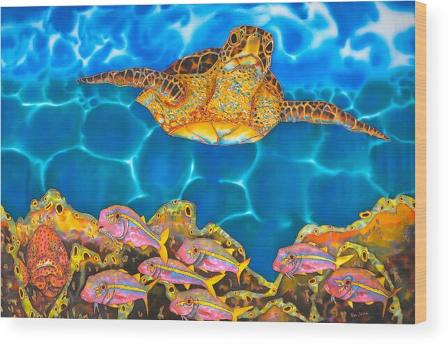  Wood Print featuring the painting Anse De La Riviere Doree Sea Turtle by Daniel Jean-Baptiste