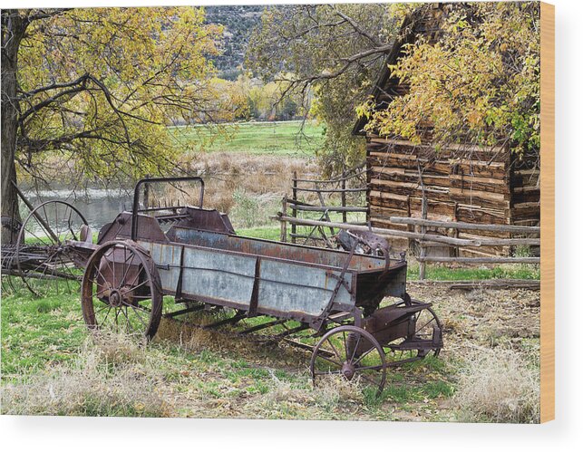 Manure Spreaders Wood Print featuring the photograph Antique Horse-drawn McCormick Deering all-steel 4A Manure Spreader by Kathleen Bishop