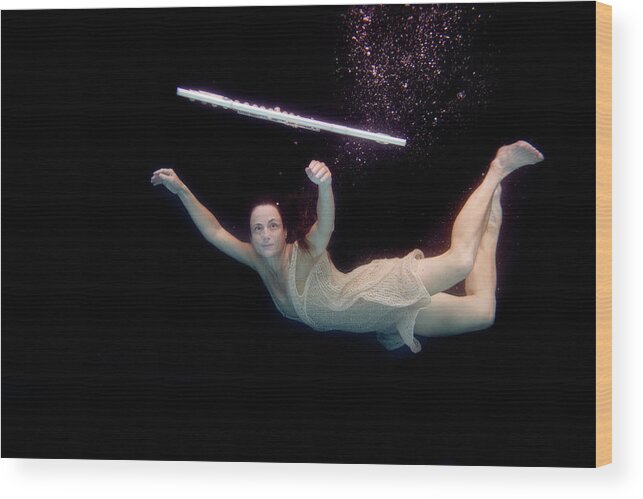 Artist Wood Print featuring the photograph Artist magically floating with her flute 61 by Dan Friend