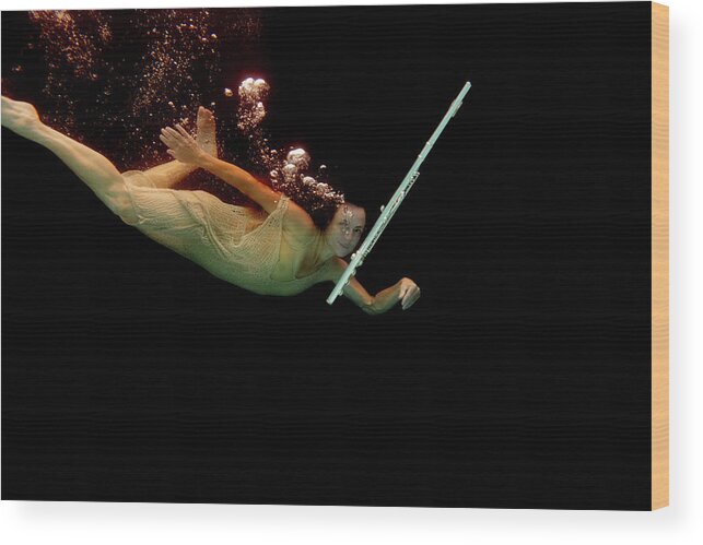 Artist Wood Print featuring the photograph Artist magically floating with her flute 67 by Dan Friend