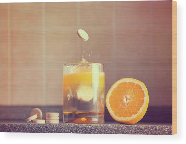 Vitamin C Wood Print featuring the photograph Artistic shot of vitamin C family by Elisanth_