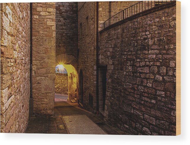  Wood Print featuring the photograph Assisi at Night by Douglas Wielfaert