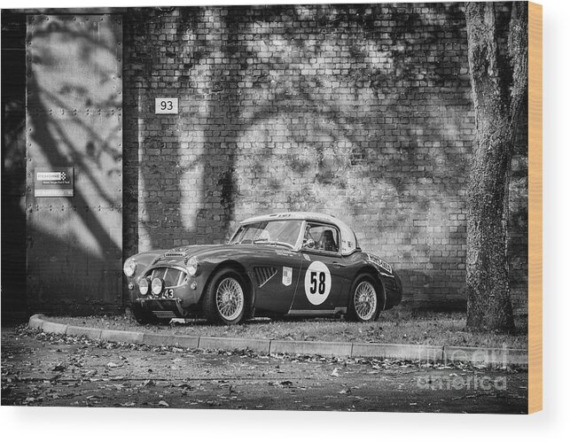 Austin Healey Wood Print featuring the photograph Austin Healey Monochrome by Tim Gainey