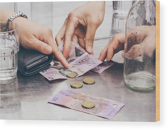 Coin Wood Print featuring the photograph Australian coins and note by Hao Zhang