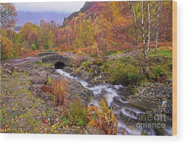 Ashness Bridge Wood Print featuring the photograph Autumn at Ashness Bridge Lake District by Martyn Arnold