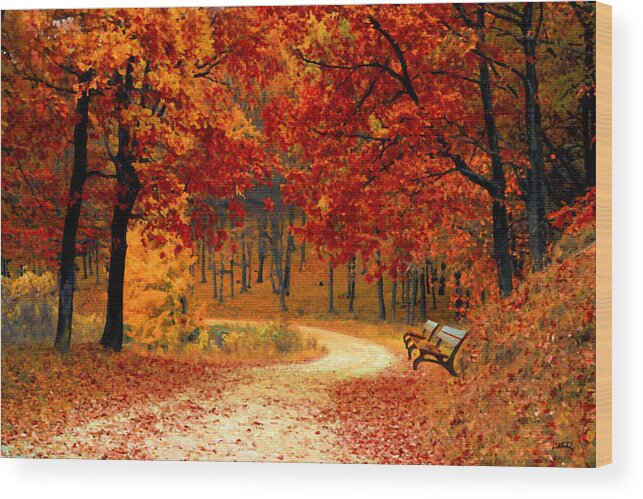 Fall Wood Print featuring the painting Autumn in the Park - DWP1072821 by Dean Wittle