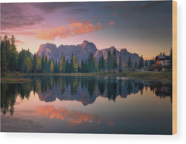 Autumn Wood Print featuring the photograph Autumn reflections at Misurina by Henry w Liu
