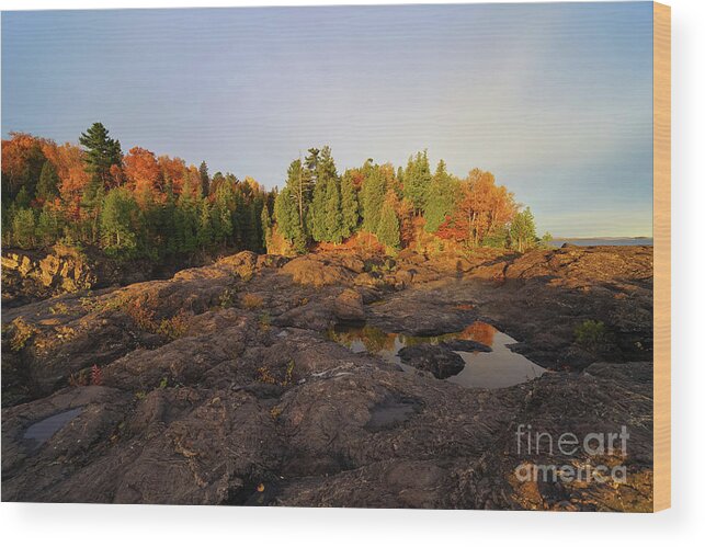 Autumn's Rocky Reflecting Pools Wood Print featuring the photograph Autumn's Rocky Reflecting Pools by Rachel Cohen