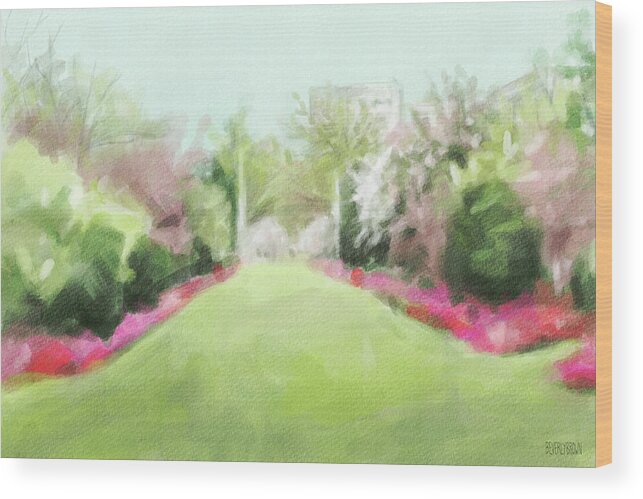 Brooklyn Botanic Garden Wood Print featuring the painting Azaleas and Cherry Blossoms Brooklyn Botanic Garden by Beverly Brown