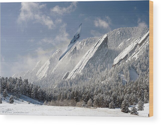 Northrop Wood Print featuring the digital art B-2 Spirit Slicing Through the Mountains by Custom Aviation Art