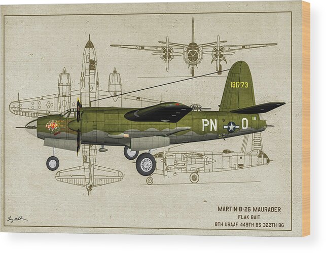 Martin B-26 Marauder Wood Print featuring the photograph B-26 Flak Bait Profile Art by Tommy Anderson