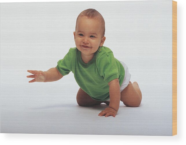 White People Wood Print featuring the photograph Baby crawling by Comstock