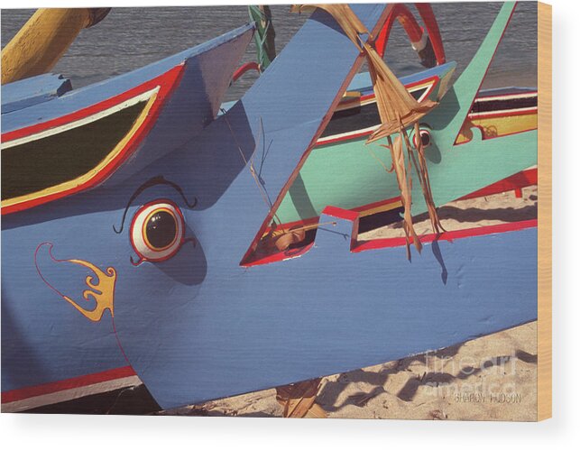 Bali Wood Print featuring the photograph Bali beach boats - Blue Fishing Boat by Sharon Hudson