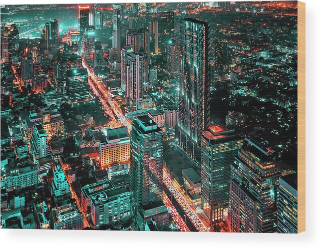 Aerial Wood Print featuring the photograph Bangkok City by Manjik Pictures