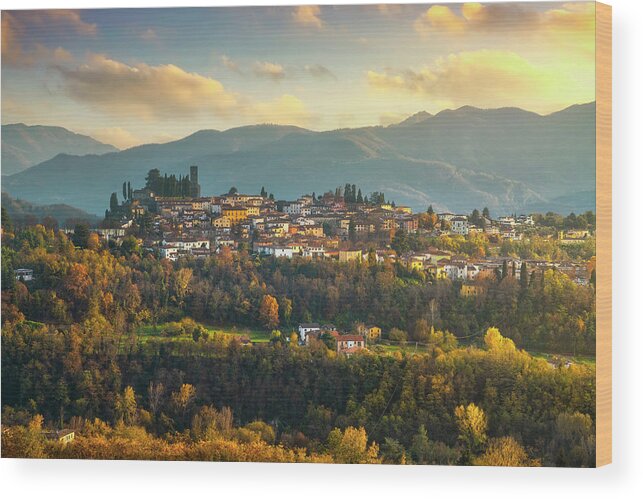 Barga Wood Print featuring the photograph Barga village in autumn. Garfagnana, Tuscany by Stefano Orazzini