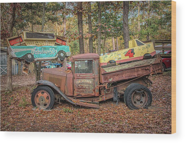 Old Wood Print featuring the photograph Battered Rusty Jalopy In The Woods by Kristia Adams