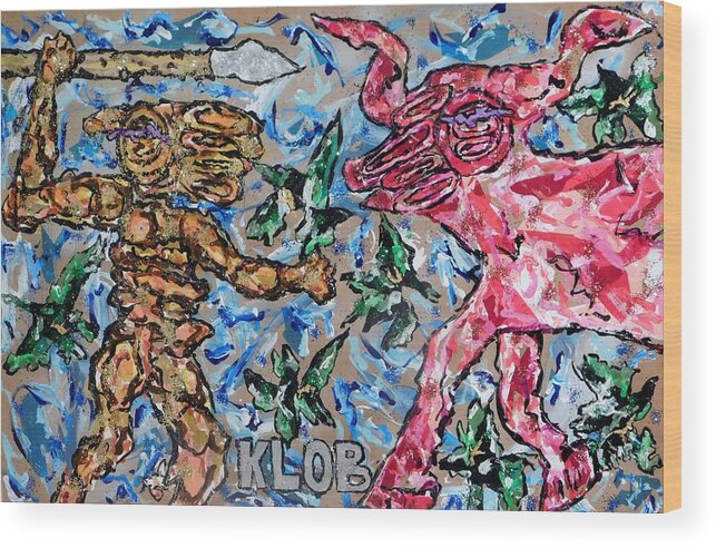 Aurochs Wood Print featuring the mixed media Battle Of The Aurochs Proposal for New Constellation by Kevin OBrien