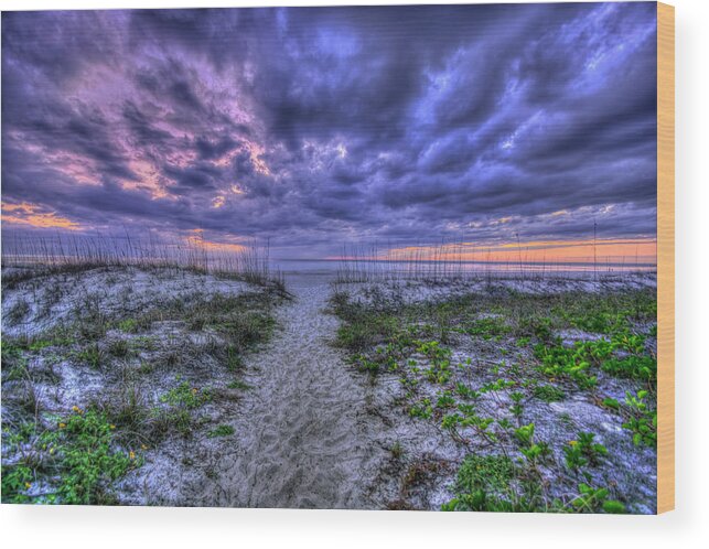 Beach Wood Print featuring the photograph Beach Pathway at Sunset by Carolyn Hutchins