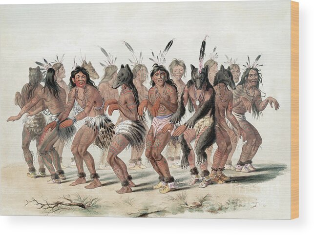 1845 Wood Print featuring the painting Bear Dance, 1845 by George Catlin