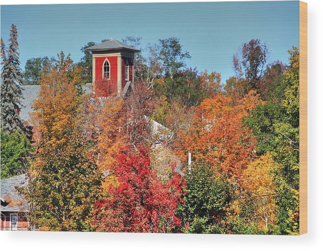 Bear River Nova Scotia Colours Color Autumn Fall Red Tower Yellow Orange Seasons Wood Print featuring the photograph Bear River Colours by David Matthews