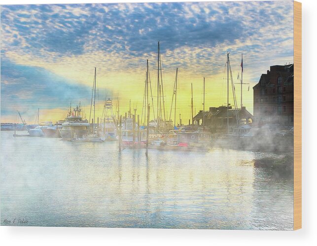 Boston Harbor Wood Print featuring the mixed media Beautiful Morning On Boston Waterfront by Mark E Tisdale