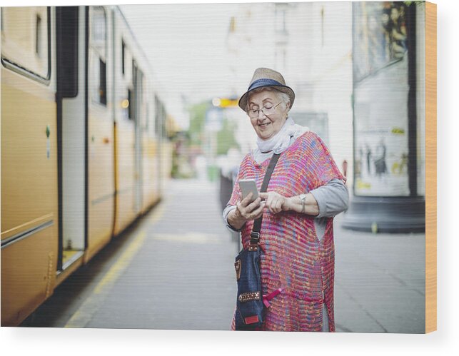 People Wood Print featuring the photograph Beautiful senior woman is enjoying herself by Eva-Katalin