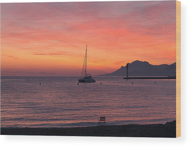 French Riviera Wood Print featuring the photograph Beautiful sunset and seascape by Jean-Marc PAYET