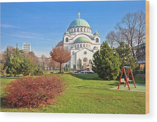 Belgrade Wood Print featuring the photograph Belgrade. The church or temple of Saint Sava in Belgrade colorfu by Brch Photography