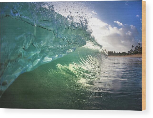Wave Wood Print featuring the photograph Beneath The Curl by Sean Davey
