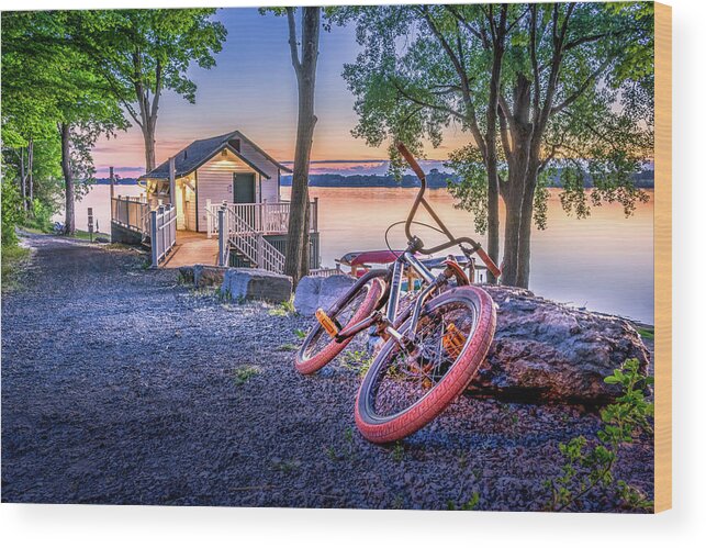 Lake Wood Print featuring the photograph Bicycle at the Boathouse by Dee Potter