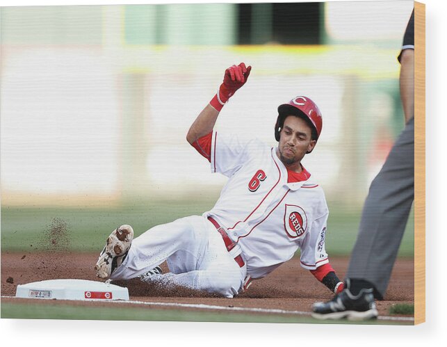 Great American Ball Park Wood Print featuring the photograph Billy Hamilton by Joe Robbins