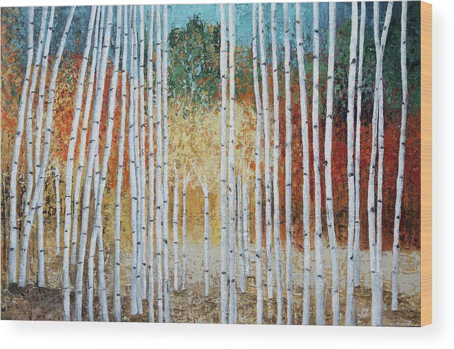 Birch Wood Print featuring the painting Birch Trees and Fall Color by Linda Bailey