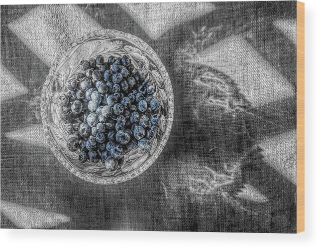 Black And White And Blueberry Wood Print featuring the photograph Black and White and Blueberry by Sharon Popek