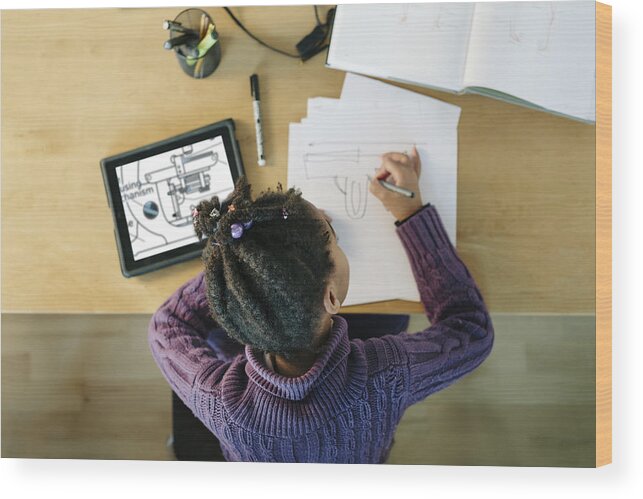 Sweater Wood Print featuring the photograph Black Child working on an Invention by Willie B. Thomas