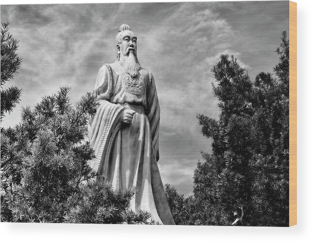 Black And White Photography Wood Print featuring the photograph Black China Series - Confucius by Philippe HUGONNARD