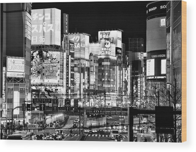 Japan Wood Print featuring the photograph Black Japan Collection - Shinjuku Tokyo by Philippe HUGONNARD